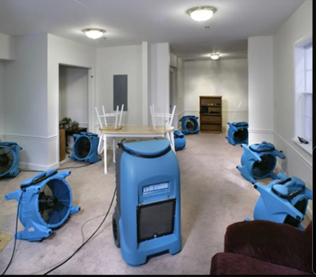 Air movers and dehumidifier setup for Water Extraction & Removal in Bristol